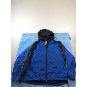 VTG Ocean Pacific OP Windbreaker Jacket Men XXL Blue Black Y2K Full Zip Hooded